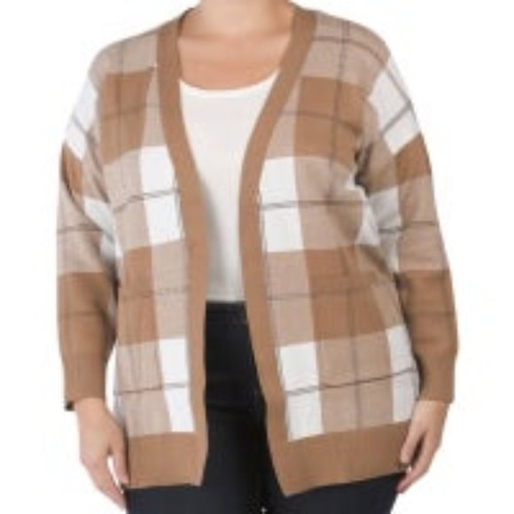 Rachel Zoe Sweaters | Rachel Zoe Nwt Camel \u0026 White Plaid Oversized Long Cardigan | Color: Tan/White | Size: 1x | Candiesplace's Closet